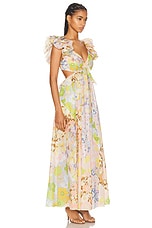 Zimmermann Pop Ruffle Sleeve Midi Dress in Patch Floral, view 2, click to view large image.