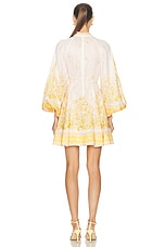 Zimmermann Golden Buttoned Mini Dress in Pink & Gold Floral, view 3, click to view large image.