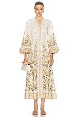 Zimmermann Golden Buttoned Midi Dress in Sage Toile Floral, view 1, click to view large image.