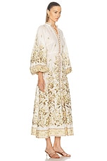 Zimmermann Golden Buttoned Midi Dress in Sage Toile Floral, view 2, click to view large image.