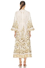 Zimmermann Golden Buttoned Midi Dress in Sage Toile Floral, view 3, click to view large image.