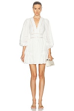 Zimmermann Pop Trimmed Mini Dress in Ivory, view 1, click to view large image.