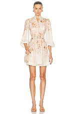 Zimmermann Illustration Buttoned Mini Dress in Cream Rococo Floral, view 1, click to view large image.