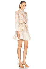 Zimmermann Illustration Buttoned Mini Dress in Cream Rococo Floral, view 2, click to view large image.