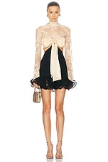 Zimmermann Illustration Flounce Mini Dress in Tea & Black, view 1, click to view large image.