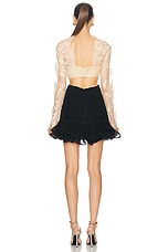 Zimmermann Illustration Flounce Mini Dress in Tea & Black, view 3, click to view large image.