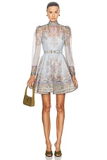 Zimmermann Eden Belted Mini Dress in Blue Paisley | FWRD