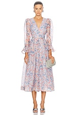 Zimmermann Eden Long Sleeve Midi Dress in Sapphire Eden, view 1, click to view large image.