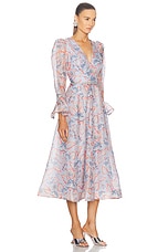 Zimmermann Eden Long Sleeve Midi Dress in Sapphire Eden, view 2, click to view large image.