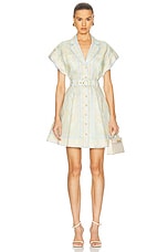 Zimmermann Acacia Mini Shirt Dress in Mint Multi | FWRD