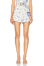 Zimmermann Natura Tuck Short in Blue Garden Print, view 1, click to view large image.