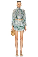 Zimmermann Ottie Tuck Short in Green Paisley, view 4, click to view large image.