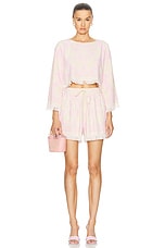 Zimmermann Pop Towelling Shorts in Pink & Cream, view 4, click to view large image.