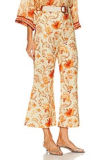 Zimmermann Junie Crop Flared Pant in Cream & Tan Flora, view 2, click to view large image.