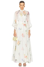 Zimmermann Natura Maxi Skirt in Multi Botanical Ivory, view 4, click to view large image.