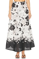 Zimmermann Pop Bias Midi Skirt in Ivory & Black Floral, view 1, click to view large image.