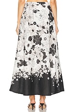 Zimmermann Pop Bias Midi Skirt in Ivory & Black Floral, view 3, click to view large image.