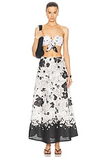 Zimmermann Pop Bias Midi Skirt in Ivory & Black Floral, view 4, click to view large image.