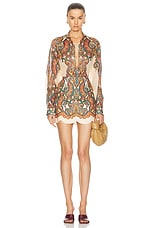 Zimmermann Ottie Scallop Mini Skirt in Multi Paisley, view 4, click to view large image.