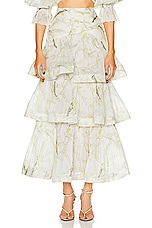 Zimmermann Pleated Tiered Skirt in Acacia Birds, view 1, click to view large image.