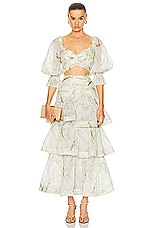 Zimmermann Pleated Tiered Skirt in Acacia Birds, view 4, click to view large image.