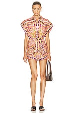 Zimmermann Halcyon Cuffed Playsuit in Mustard & Pink Paisley, view 1, click to view large image.