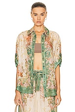 Zimmermann August Short Sleeve Shirt in Khaki Floral, view 1, click to view large image.