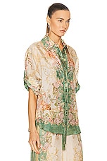 Zimmermann August Short Sleeve Shirt in Khaki Floral, view 2, click to view large image.