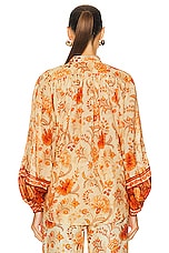 Zimmermann Junie Billow Blouse in Cream & Tan Flora, view 3, click to view large image.