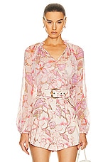 Zimmermann Matchmaker Billow Blouse in Coral Hibiscus, view 1, click to view large image.