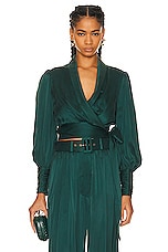 Zimmermann Silk Wrap Top in Jade, view 1, click to view large image.