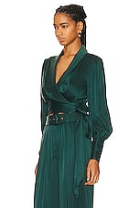 Zimmermann Silk Wrap Top in Jade, view 3, click to view large image.