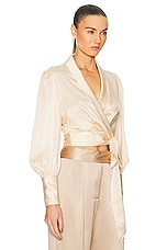Zimmermann Silk Wrap Top in Tea, view 2, click to view large image.
