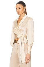 Zimmermann Silk Wrap Top in Tea, view 3, click to view large image.