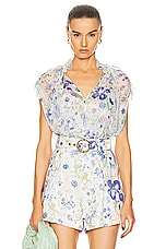 Zimmermann Natura Frilled Tank Top in Blue Garden Print, view 1, click to view large image.