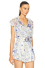 Zimmermann Natura Frilled Tank Top in Blue Garden Print, view 2, click to view large image.