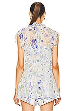 Zimmermann Natura Frilled Tank Top in Blue Garden Print, view 3, click to view large image.