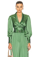 Zimmermann Silk Wrap Top in Matcha, view 1, click to view large image.