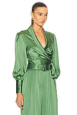 Zimmermann Silk Wrap Top in Matcha, view 2, click to view large image.