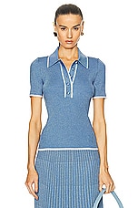 Zimmermann Metallic Polo Top in Denim Blue, view 1, click to view large image.