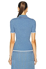 Zimmermann Metallic Polo Top in Denim Blue, view 3, click to view large image.