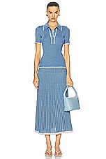 Zimmermann Metallic Polo Top in Denim Blue, view 4, click to view large image.