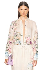 Zimmermann Halliday Relaxed Shirt in Cream Watercolour Floral, view 1, click to view large image.