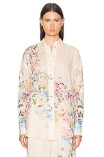 Zimmermann Halliday Relaxed Shirt in Cream Watercolour Floral, view 2, click to view large image.