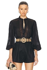 Zimmermann Halliday Lace Trim Shirt in Black, view 1, click to view large image.