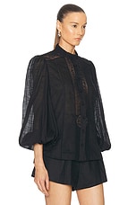 Zimmermann Halliday Lace Trim Shirt in Black, view 2, click to view large image.