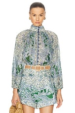 Zimmermann Ottie Billow Blouse in Green Paisley, view 1, click to view large image.
