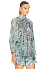 Zimmermann Ottie Billow Blouse in Green Paisley, view 2, click to view large image.