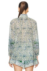 Zimmermann Ottie Billow Blouse in Green Paisley, view 3, click to view large image.