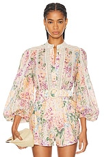 Zimmermann Halliday Lace Trim Shirt in Multi Watercolour Floral, view 1, click to view large image.